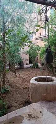 a garden with a planter in the middle of a yard at Kasbah ait Moussa in Kalaat MGouna