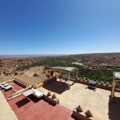 an aerial view of a building in the desert at Dar Timitar in Kalaat MGouna