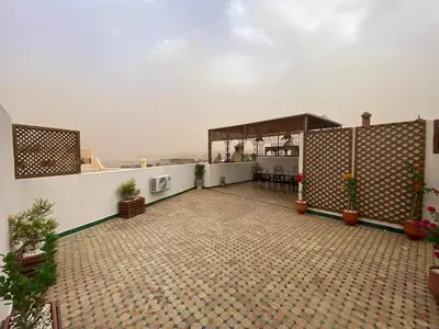 an outdoor patio with potted plants on a building at Dar Bouzoubaa in Fès